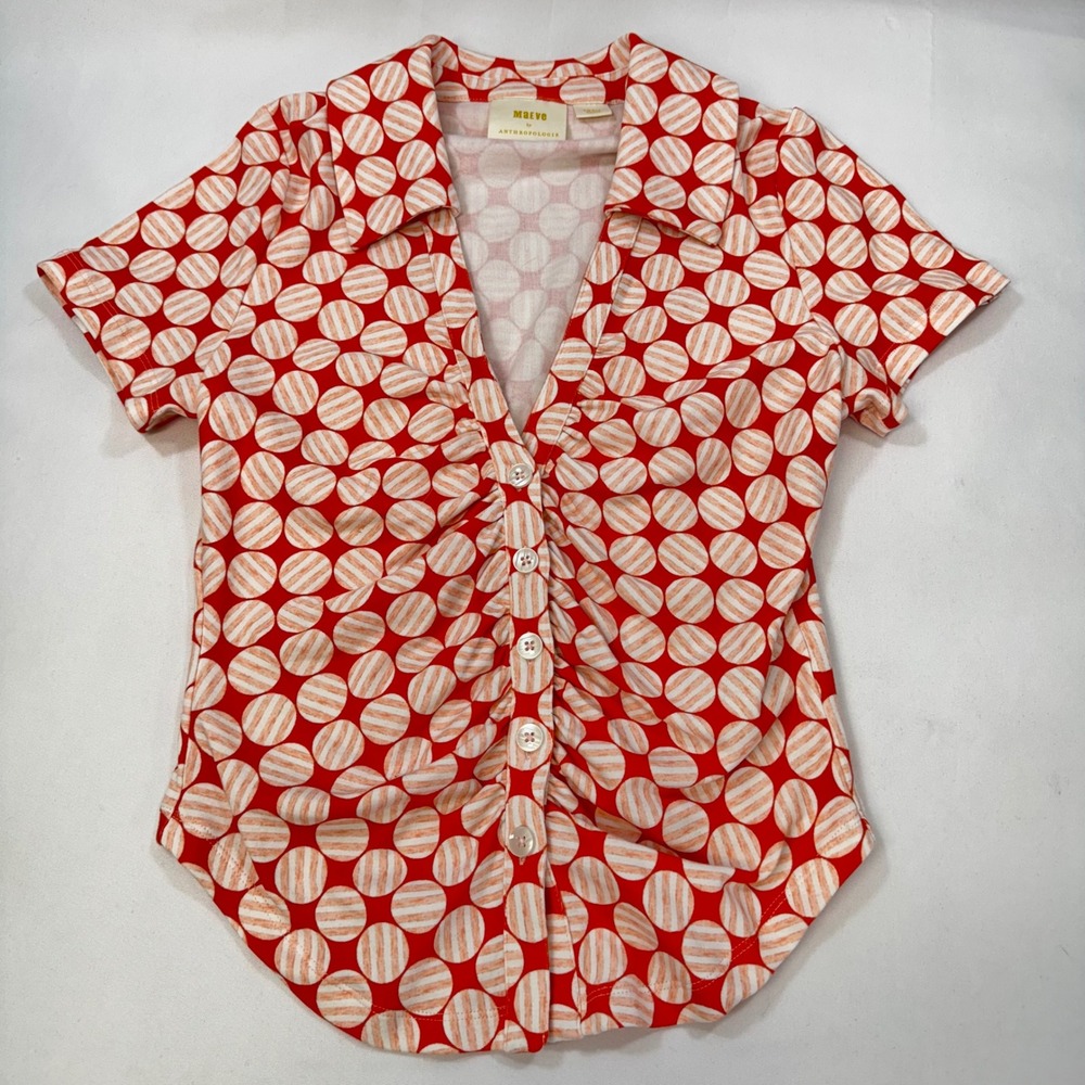 NWOT Maeve Anthropologie Ruched Blouse Button Top Small Retro Polka Dot Y2K - Picture 7 of 16